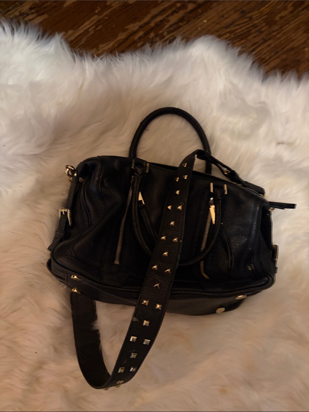 Vintage Michael Kors, leather Black Stud-Accent Leather Satchel - Gold Hardware